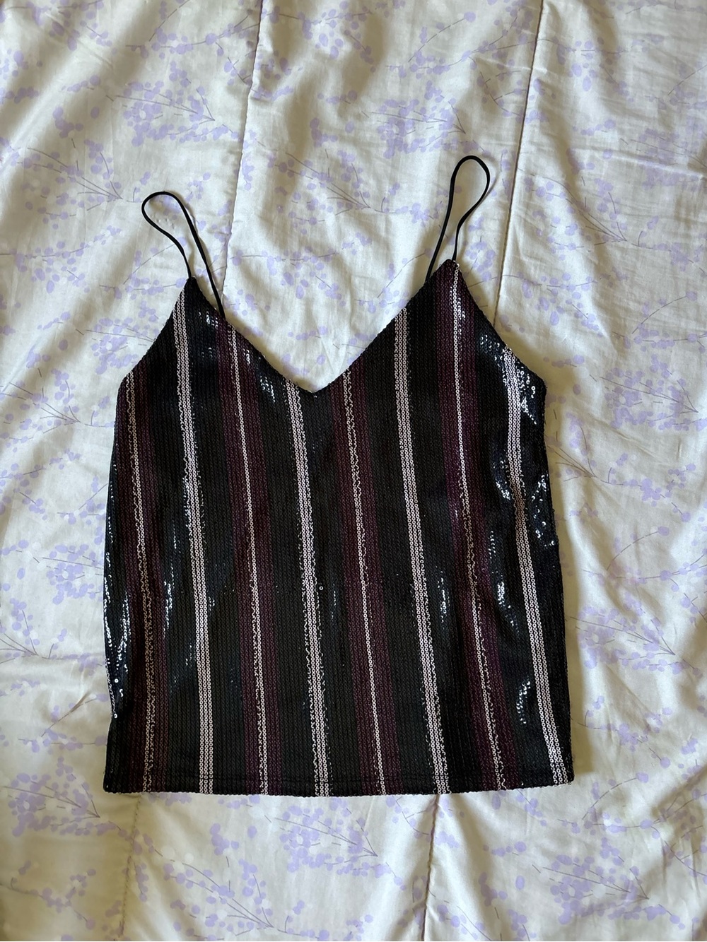 Vintage Dynamite Striped Sequin Camisole Top - Black and Plum
